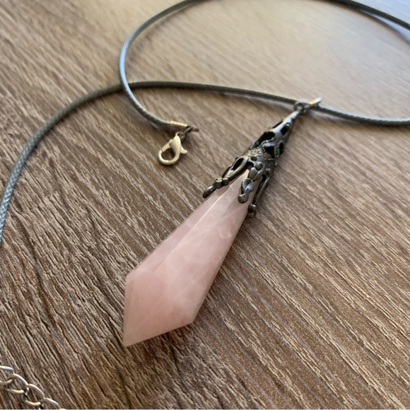 Genuine Pink Quartz Wand Necklace - Picture 3 of 8